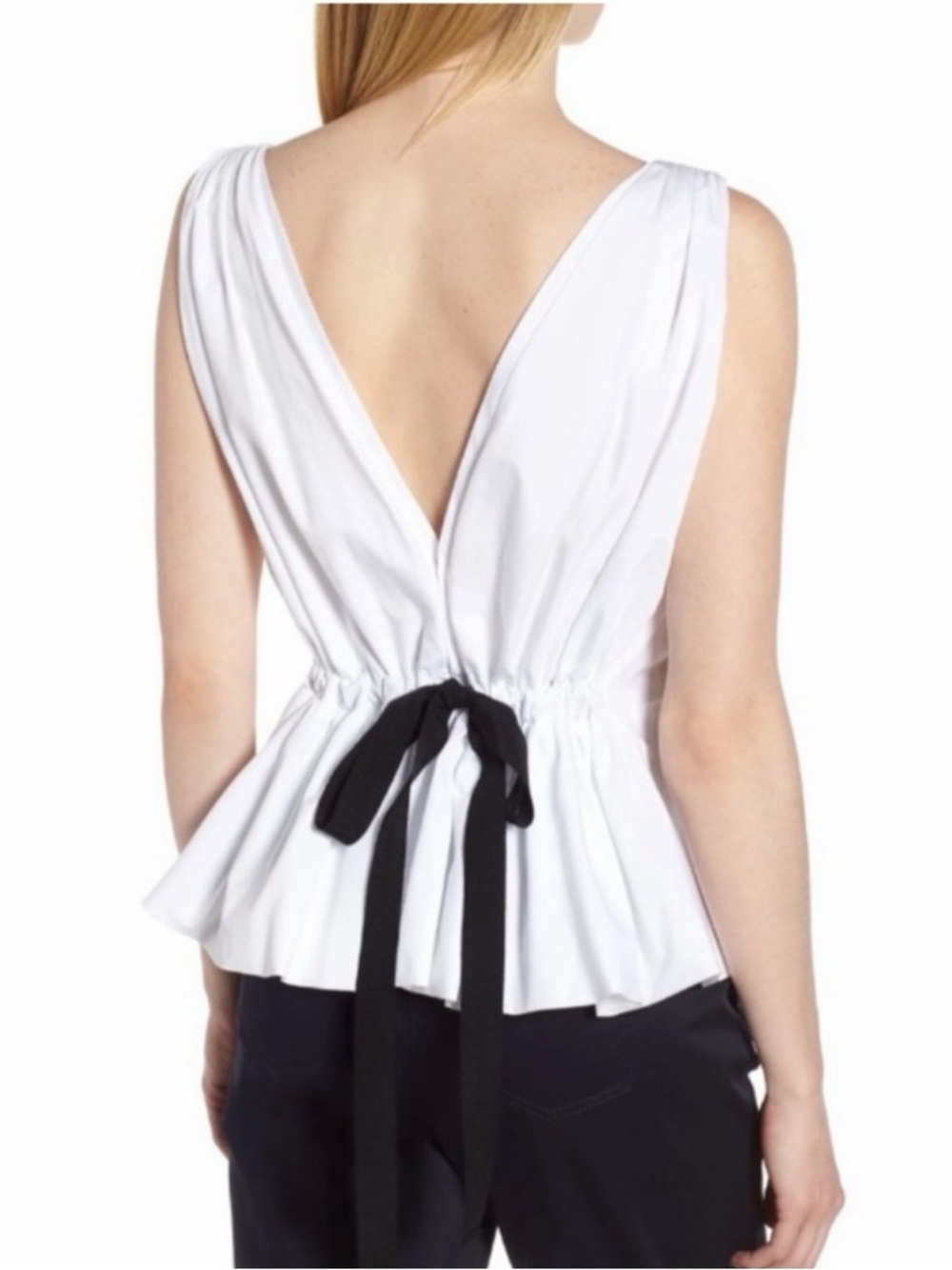 Lewit Tie Back Peplum White Poplin Top Size M
